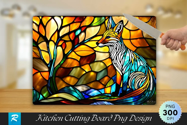 The fox Stained Cutting Board Sublimation Design