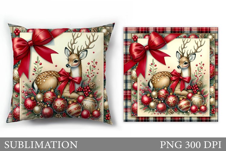 Christmas Deer Pillow Design. Christmas Pillow Sublimation example image 1