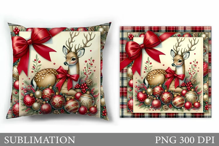 Christmas Deer Pillow Design. Christmas Pillow Sublimation