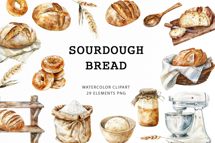 Watercolor Sourdough Bread Clipart