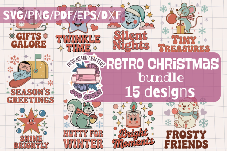 Christmas Vintage Retro SVG BUNDLE set of 15 SVG PNG