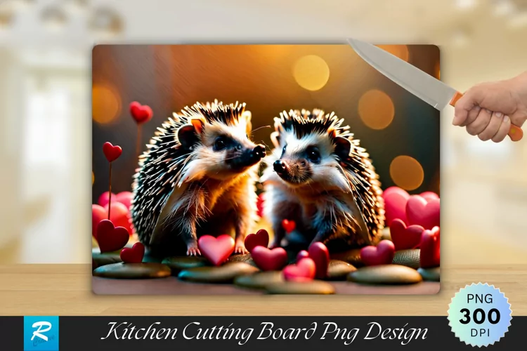 Cute Hedgehog With Hearst Cutting Board Sublimation Design