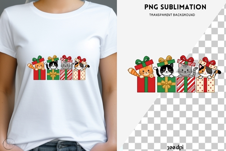 Cute Christmas cats png design for T-shirts