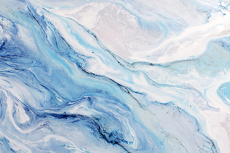 A beautiful abstract painting with swirling blue and white
