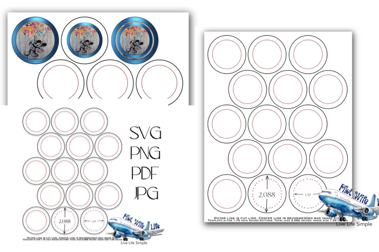 1.75 Inch Button Template Print & Cut Ready 2.088 size