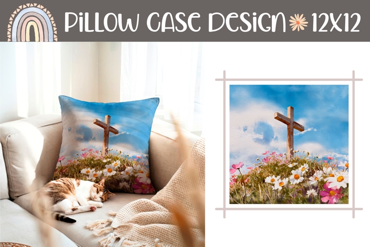 Wooden Cross Pillow Case Design, Floral Pillow PNG