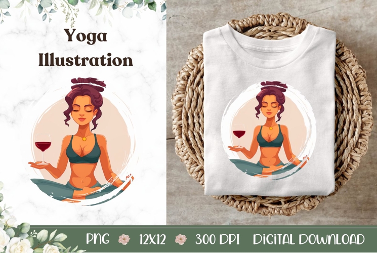 Cartoon Yoga Illustration, Wine Yoga Sublimation PNG