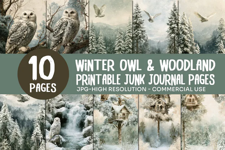 Winter Owl Woodland Junk Journal Pages