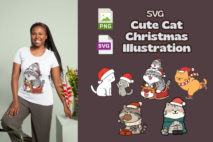 Cute Christmas Cat SVG Bundle | Kawaii Holiday Cats Image