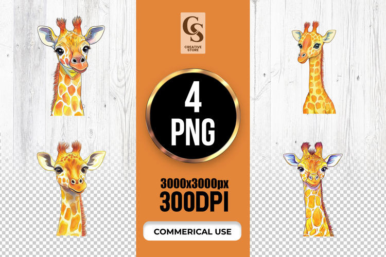 Cute Giraffe Watercolor Clipart Sublimation PNG