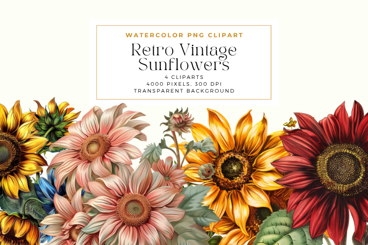 Retro Vintage Sunflowers Clipart