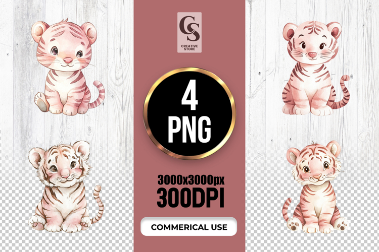 Cute Baby Tiger Watercolor Clipart Sublimation PNG