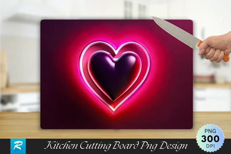 3D Heart Cutting Board PNG Design