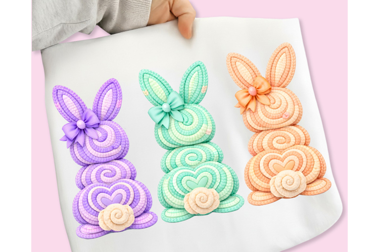 Bunny Coquette Bow PNG, Faux yarn Bunny PNG, Coquette Easter