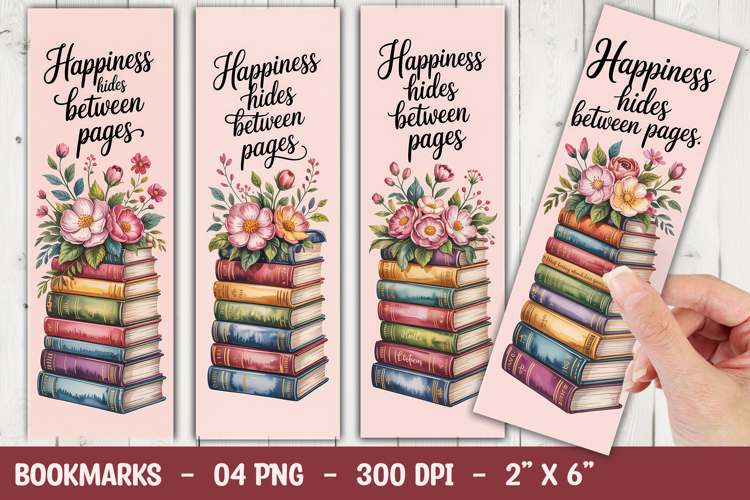Floral Book Stack Bookmark Sublimation