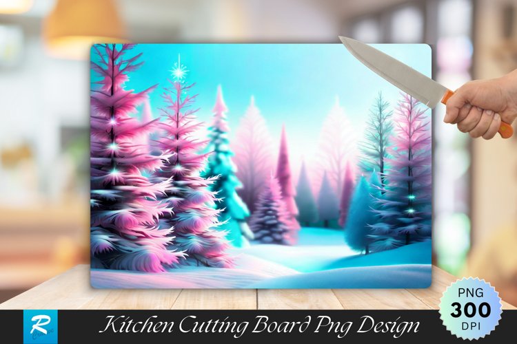 Mystical Frosted Christmas Trees Cutting Board PNG Design