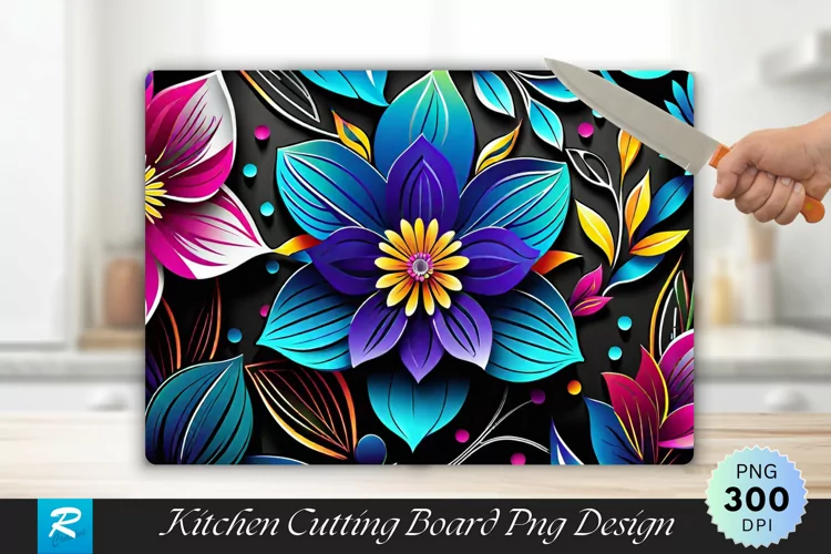 3D Flowers Cutting Board Sublimation Design