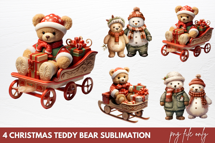 Christmas Teddy Bear Sublimation Clipart PNG