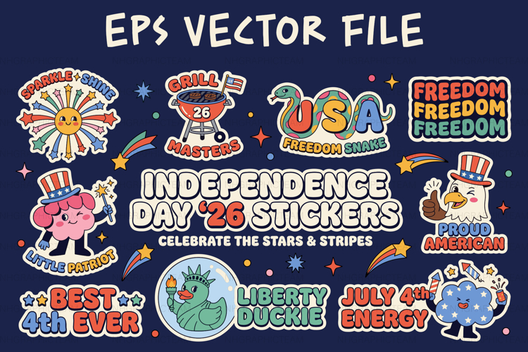 4th of July Retro Sticker Set | Independence Day Pack