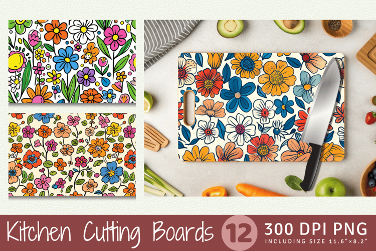 Cute Doodle Flowers Cutting Boards sublimation Design