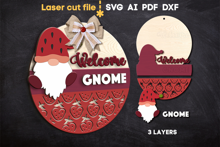 Gnome Welcome SVG laser cut files for Glowforge