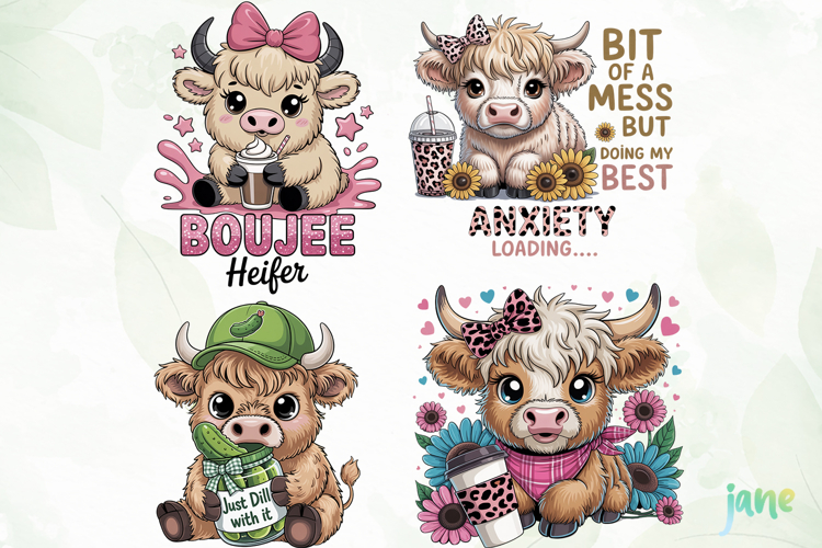 Cute Highland Cow Png Sublimation