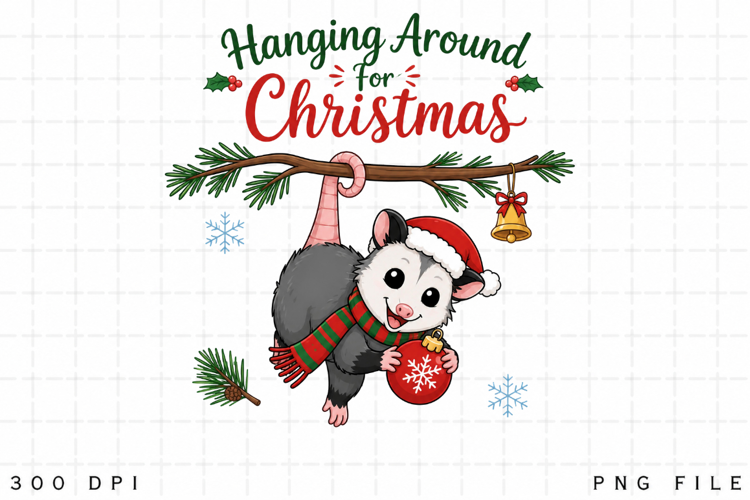 Cute Christmas Opossum PNG, Hanging Around for Christmas