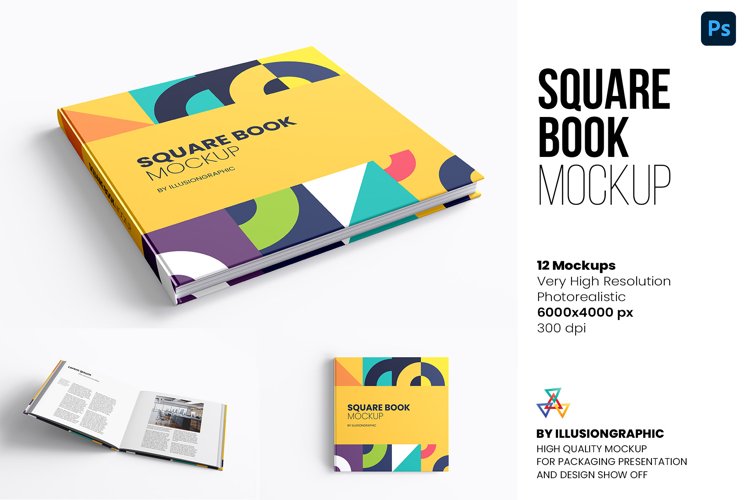 Square Book Mockup - 12 views example image 1