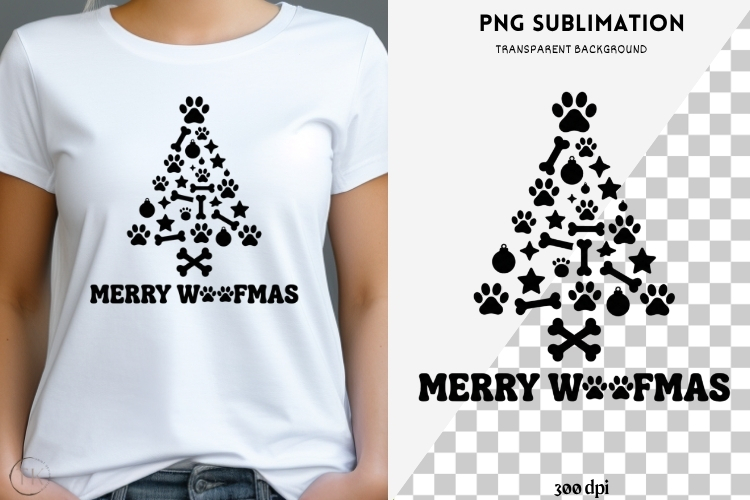 Paw print Christmas tree png design for T-shirts
