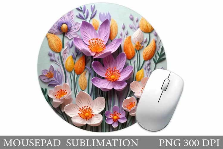 3D Flowers Mouse Pad Design. Flowers Mouse Pad Sublimation