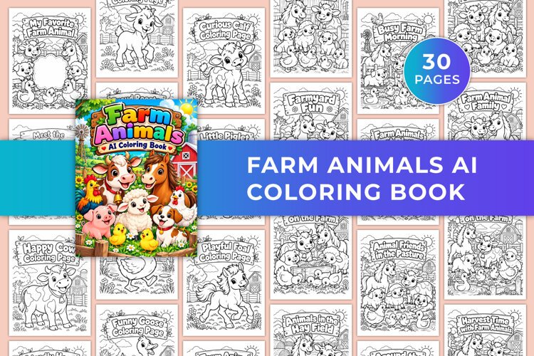 Farm Animals AI Coloring Book Kdp interiors example image 1