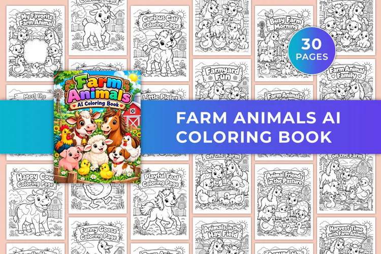 Farm Animals AI Coloring Book Kdp interiors