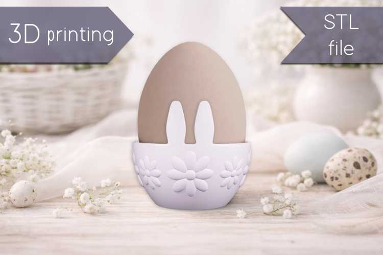 Easter egg holder with bunny ears and flowers Stl printing