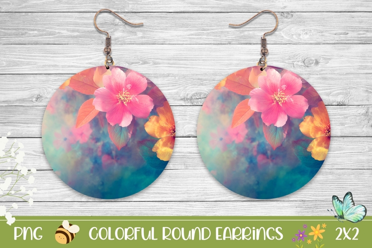 Floral Earrings Design, Pink Flowers Round Earrings