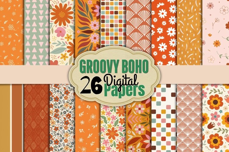 Retro Groovy Boho Digital Paper example image 1