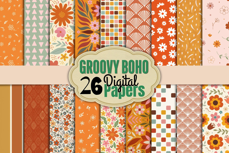 Retro Groovy Boho Digital Paper