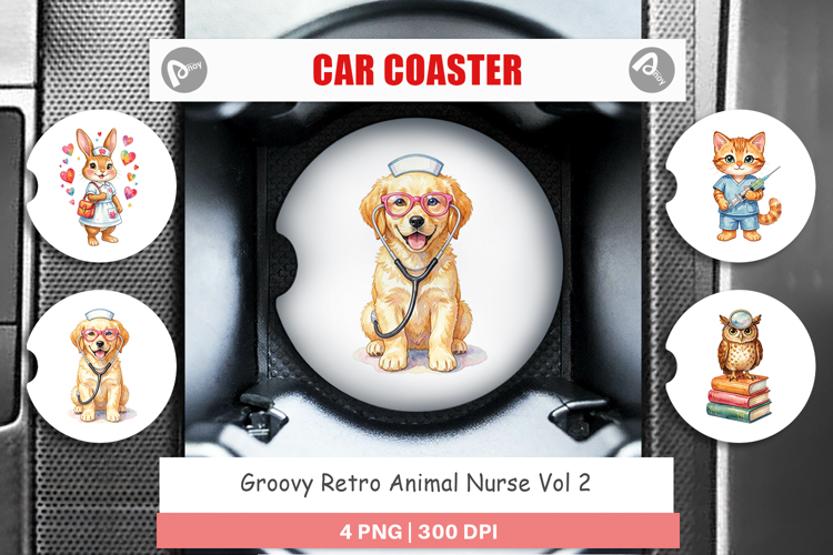 Groovy Retro Animal Nurse Car Coaster
