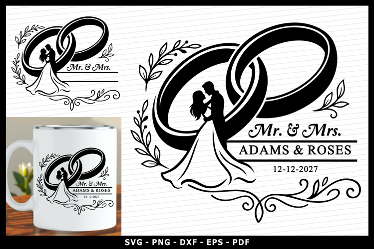 Wedding Monogram Ring Silhouette Couple Laser Cut Sign SVG