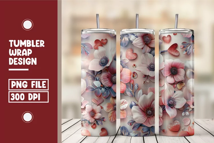 Heart Flower Tumbler Wrap Design