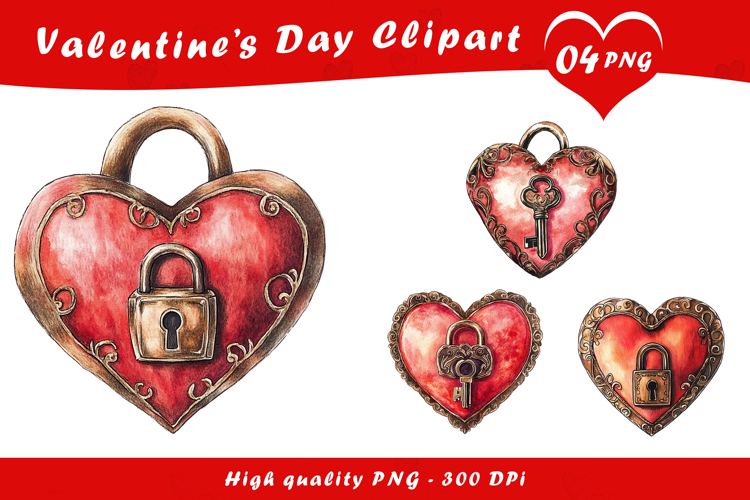 Valentine Day Heart Lock Clipart PNG