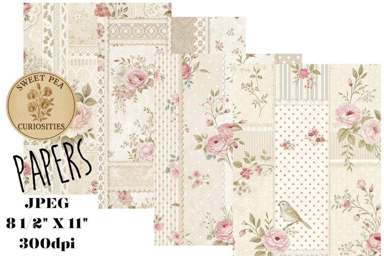 Shabby Chic, Flowers, Papers, Junk Journal
