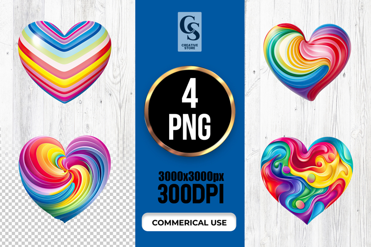 Colorful Abstract Rainbow Heart Clipart Sublimation PNG