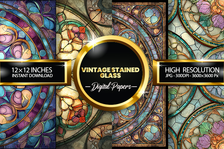 Vintage Stained Glass Digital Papers - 04 variations