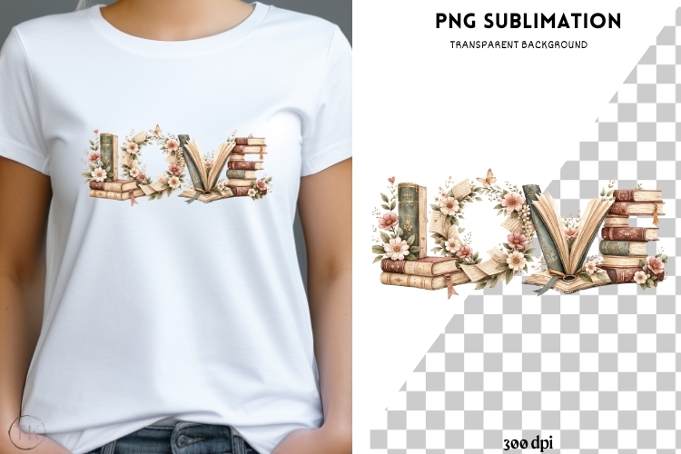 Love Books PNG | Floral Book Lover Design | Vintage
