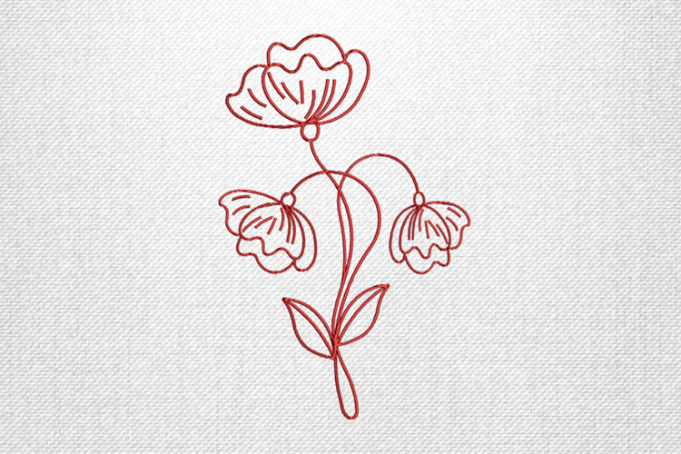 Elegant Red Floral Outline Embroidery Design