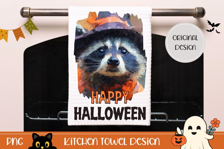 Halloween Towel Design, Halloween Raccoon Sublimation