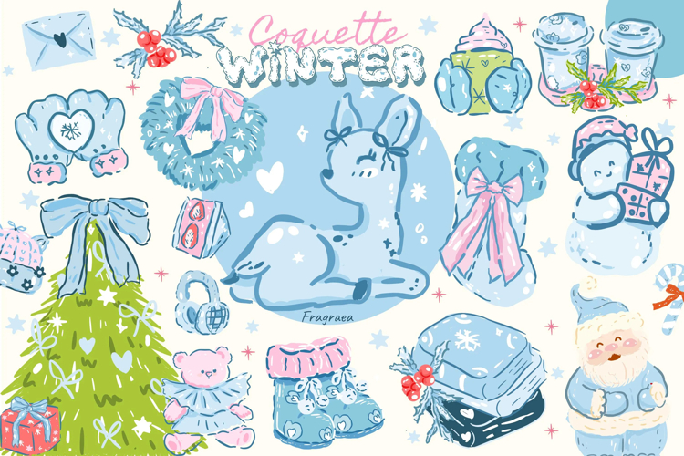 Winter Clipart PNG Bundle: Cozy Coquette Christmas SVG