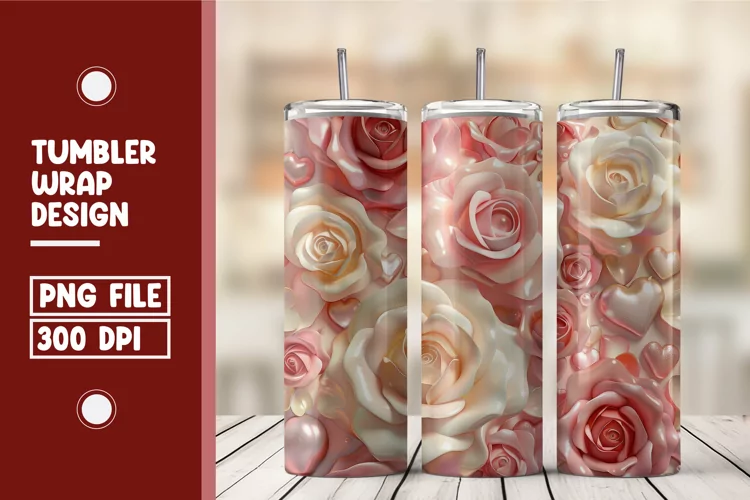 Heart Flower Tumbler Wrap Design