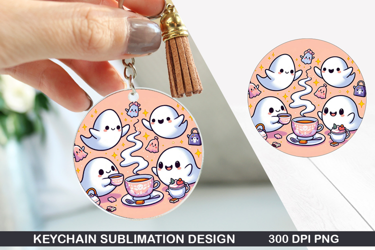 Ghost Keychain Sublimation - Halloween Keychain PNG
