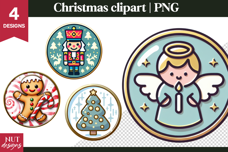 Christmas Clipart, Pastel Round Christmas pin Clipart PNG